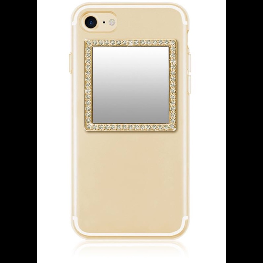 Gold Square Cell Phone Mirror with Crystals